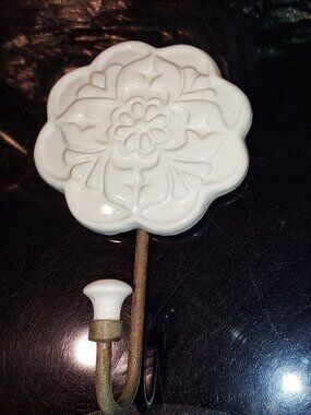 Wall Hooks Set of 2 Echo Point Collection Ivory Flower Ceramic